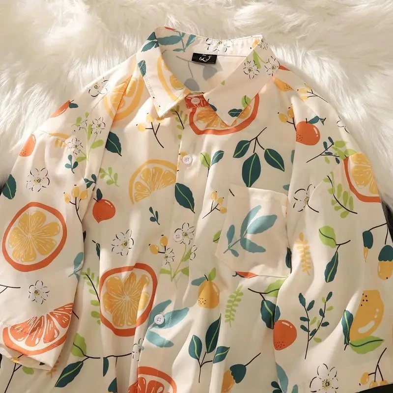 Camisa con estampado 3D de fruta dulce para hombre y mujer, camisas informales de manga corta a la moda, ropa de calle con solapa y botones, ropa de gran tamaño sin bolsillos