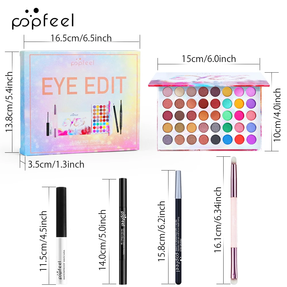 POPFEEL Set trucco Eye Edit - Palette di ombretti da 35 colori, eyeliner, mascara e pennello - Perfetto per tutte le occasioni