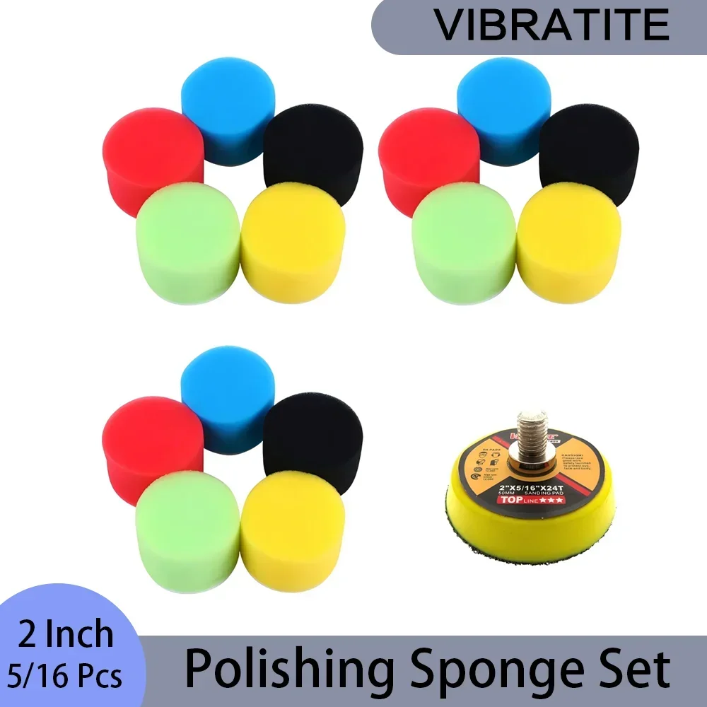 5/16 Pcs 2 Inch Polishing Sponge Set, Mixed 5 Colors with Hook and Loop Sanding Pad for Polishing and Sanding Car Foam Buffer