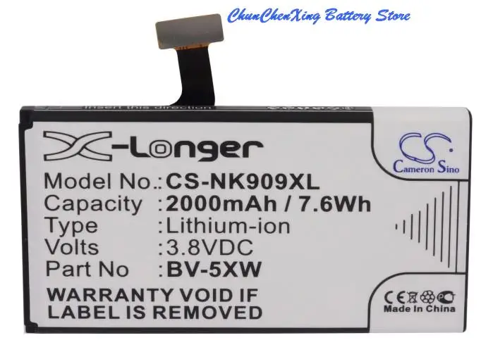 

Cameron Sino 2000mAh Battery BV-5XW for Nokia/Microsoft Lumia 1020, Lumia 909