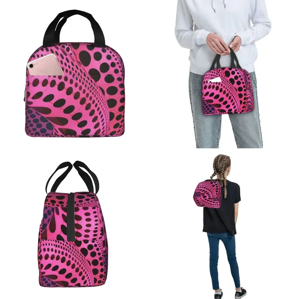 Pink Dots Insulated Lunch Bags Cooler Bag Lunch Container Yayoi Kusama Dots Polka Pop Leakproof Tote Lunch Box Food Handbags