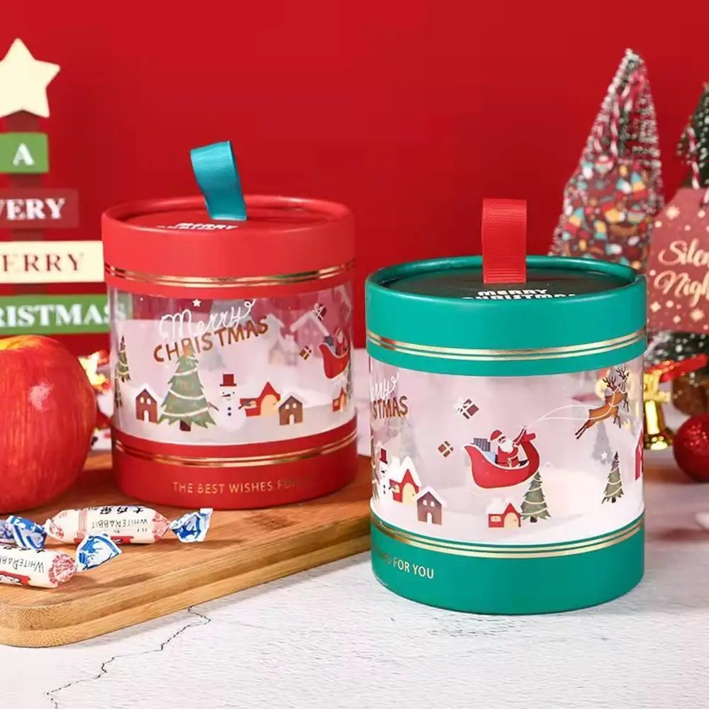 1pc Christmas Candy Box Gift Apples Mousse Cake Hug Bucket Dessert Plastic Transparent Packing Box Party Decorations