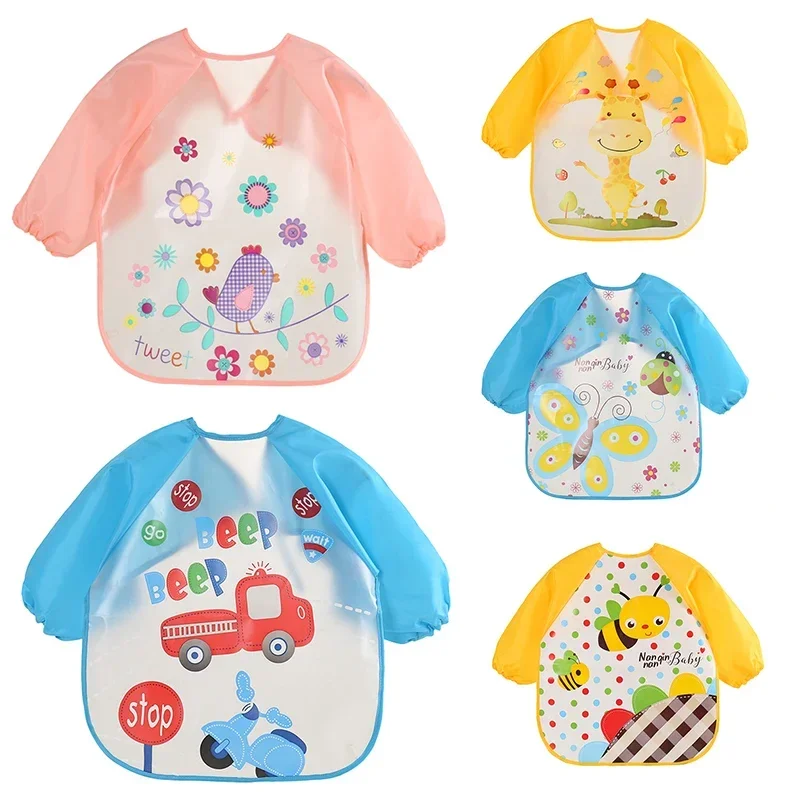 Cute Baby Bibs Waterproof Long Sleeve Apron Children Feeding Smock Bib Burp Painting Drawing Soft Toddler Clothing Bandana Bibs