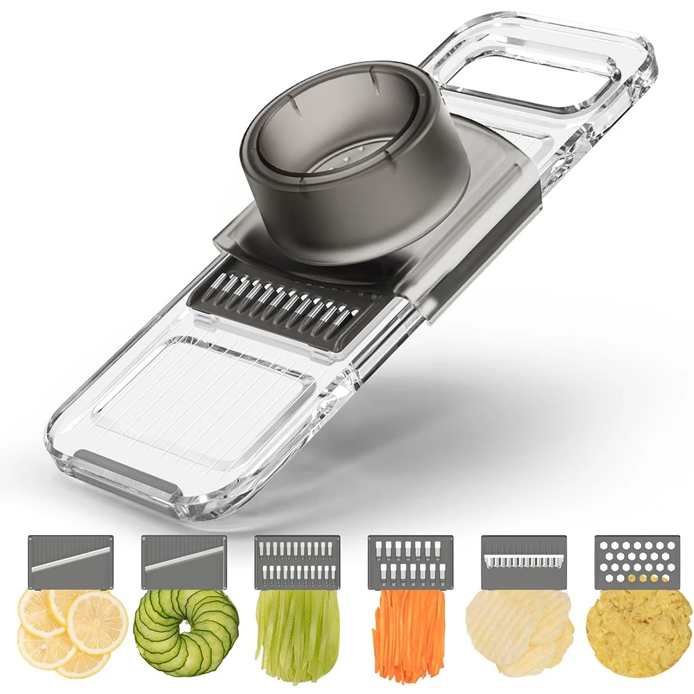 LMETJMA 6 in 1 Multifunctional Mandoline Slicer Handheld Vegetable Cutter with Hand Guard Kitchen Onion Carrot Slicer Cutter