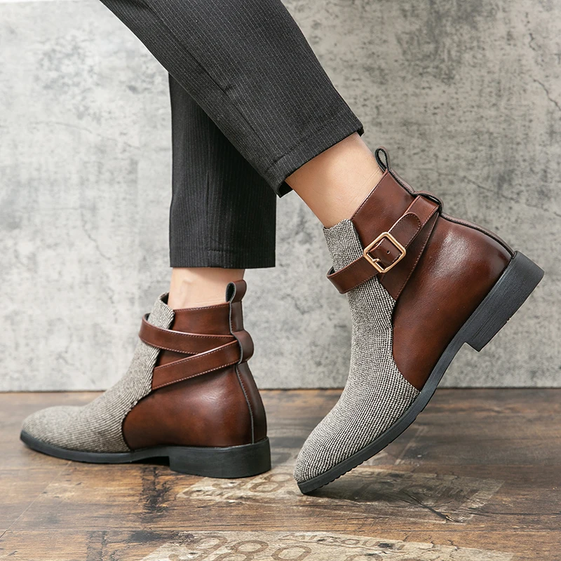 Classic Ankle Boots Men High Quality Brogue Social Shoes Men Trend Party Chelsea Boots For Men Winter Yuppie Oxford Boots Male - view 6