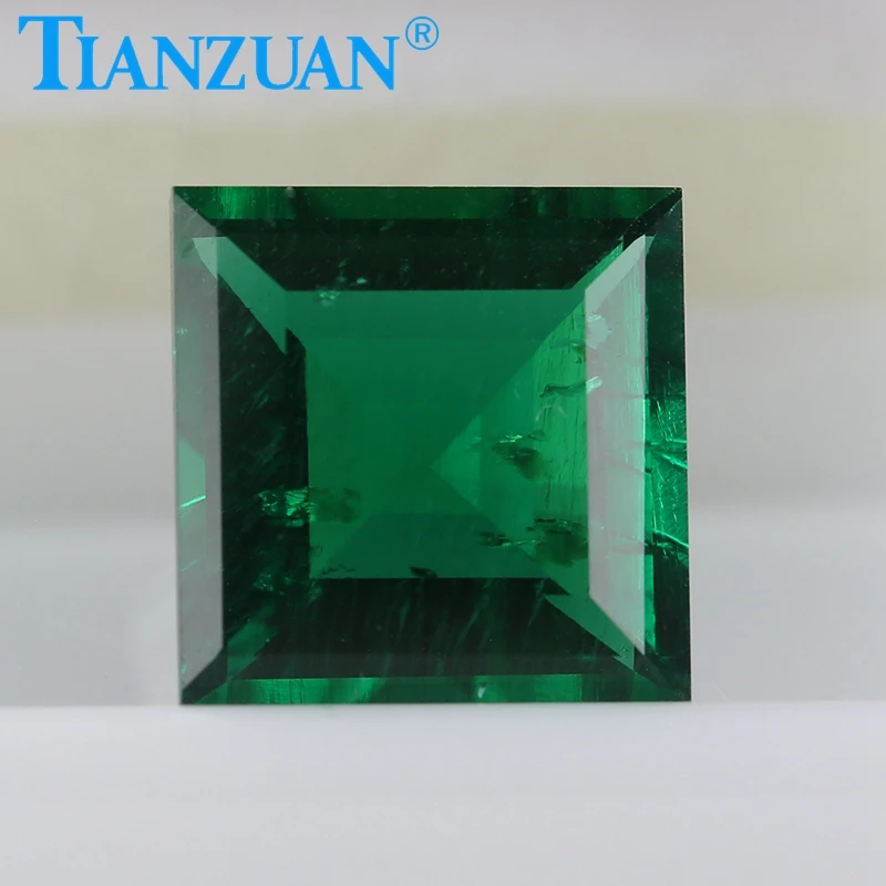 

Lab-grown Muzo Emerald Princess cut Hydrothermal Green Emerald Including Minor Cracks Inclusions Stone Loose Beads