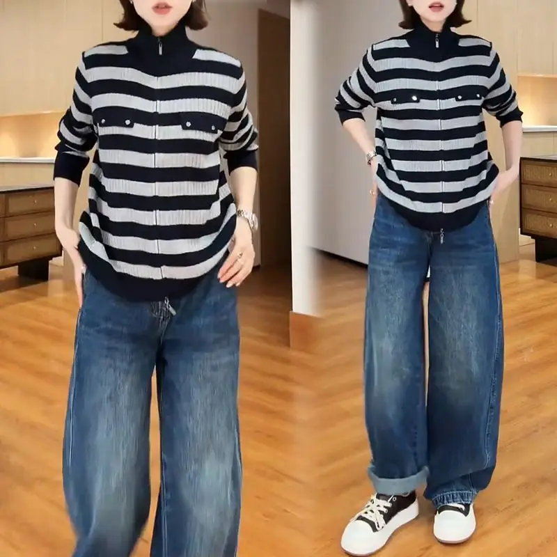 

Осень 2022, новый повседневный универсальный вязаный кардиган с длинными рукавами, женский модный дизайн, свитер на молнии для поездок на работу