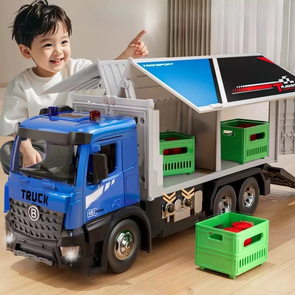 

1:24 Electric Container Mixer Truck Cars Model Toy Alloy Diecast Doors Opened Vehicle Light Sound Miniature Car Child Adult Gift