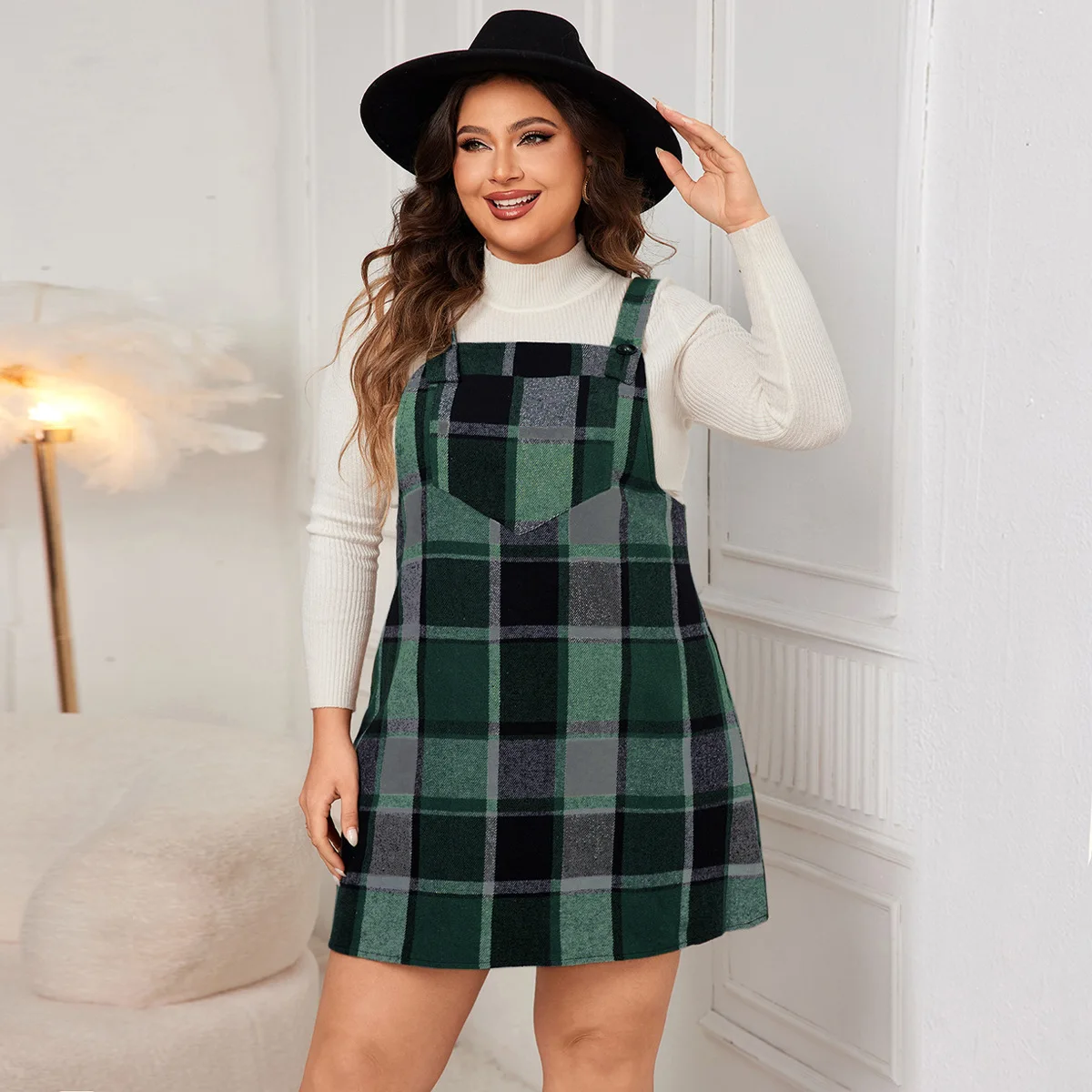 Plus Size Women's Clothing New Checkered Strap Skirt Fat MM Plus Loose Strap Dress Sleeveless Ladies Short Dress For Women 2025