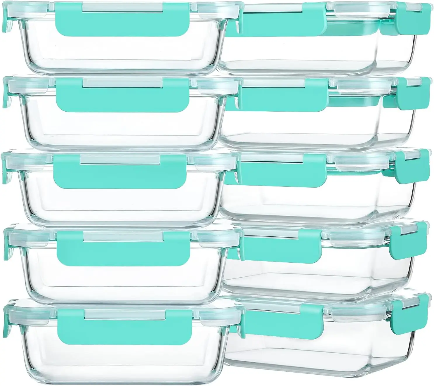 

10-Pack 22 Oz Glass Meal Prep Containers with Lids - Microwave, Oven, Freezer & Dishwasher Safe - Green