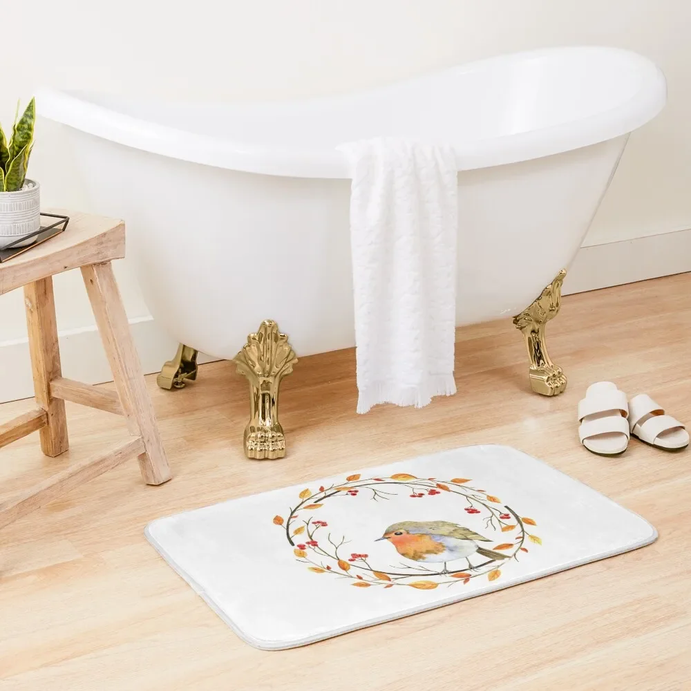 

Robin on its branch Bath Mat External Entrance Doormat Toilet Rug Mat