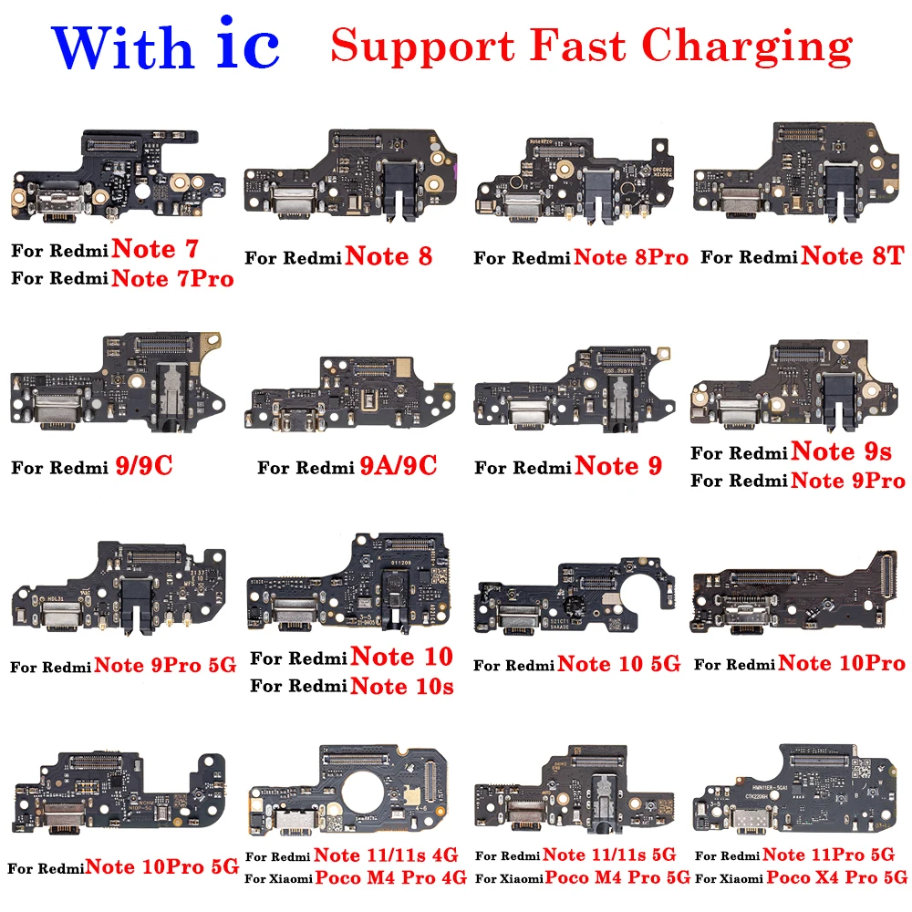 Dock Charging Connector Flex Cable For Xiaomi Redmi 9 9A 9C Note 7 8 8T 9 9S 10 10S 11 11S Poco M4 X4 Pro USB Charger With mic