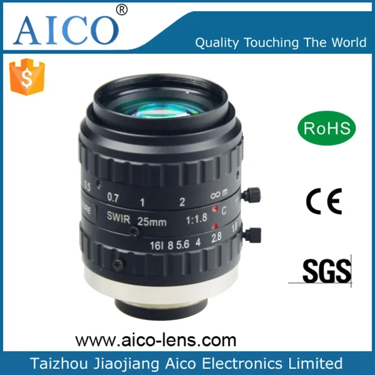 1인치 F1.8 수동 조리개 25mm 단파장 IR 스위어 저왜곡 C 마운트 CCTV 렌즈 산업용 비전 시스템 카메라용