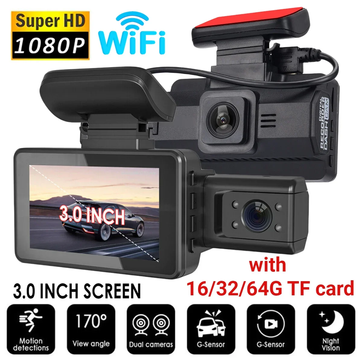 Dual Lens Dash Cam for Cars Black Box HD 1080P Car Video Recorder with WIFI Night Vision G-sensor Loop Recording Dvr Car Camera