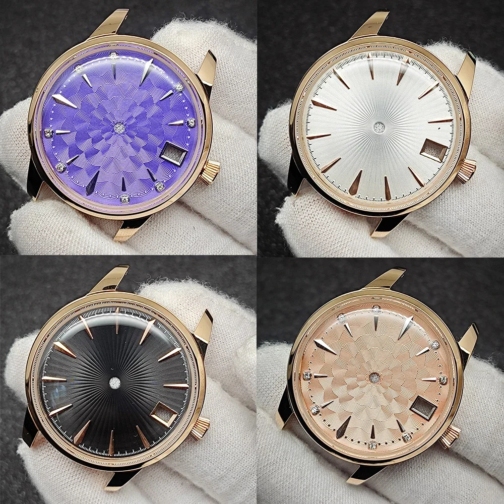 33MM różowo-złota koperta na zegarek z zestawem tarcz damskie etui na NH35 NH36 ruch bańka kryształowe akcesoria do zegarków