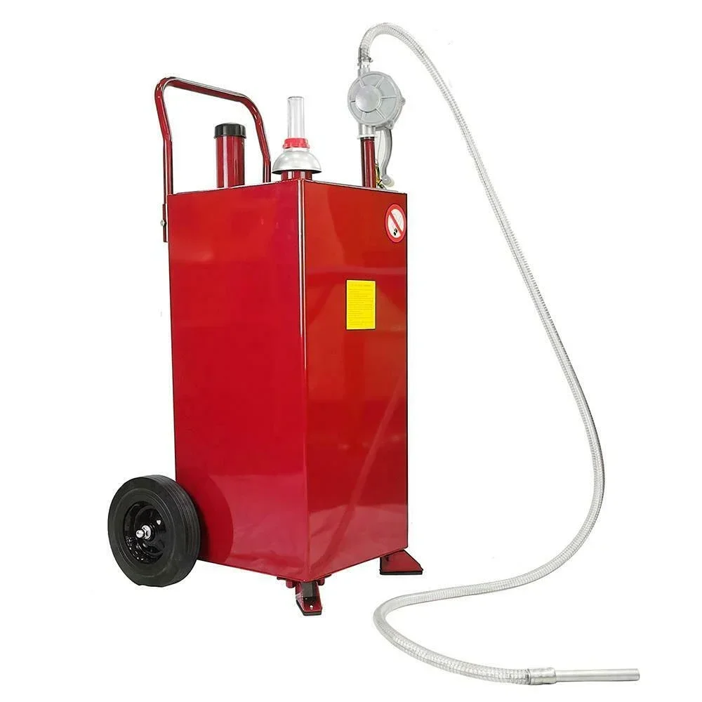 Red Portable Fuel Transfer Gas Can Caddy Storage 30 Gallon Gasoline Tank with Wheels