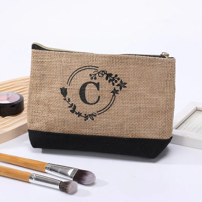 Jute Fabric Men's Clutch Bag, Large Letter Printed Coin Purse, Desktop Organizer, Cosmetic Storage Cosmetic Bag