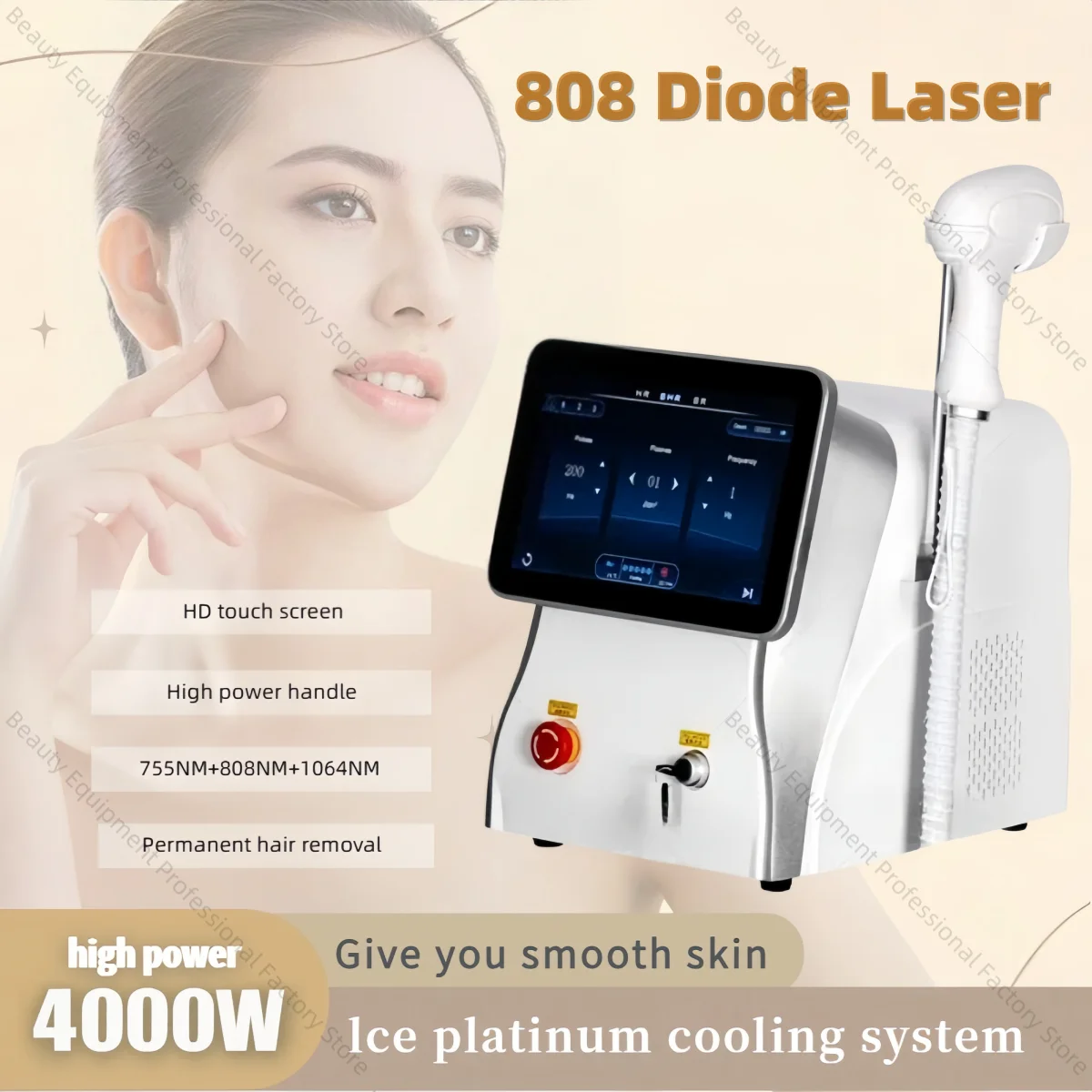 

4000W Diode Laser Hair Removal Machine 3 Wavelength Painless Permanent Laser Hair Removal Device 808 Laser Hair Removal