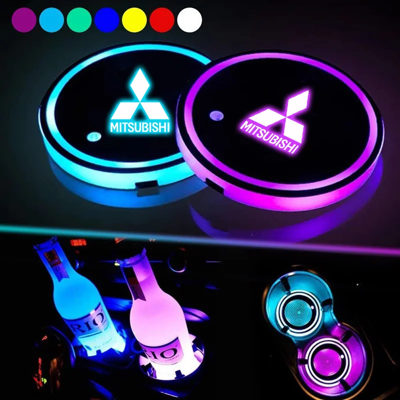 

LED Luminous Car Water Cup Holder Coaster Lamps For Mitsubishi Outlander L200 Lancer Pajero RALLIART Colt Triton Delica Galant