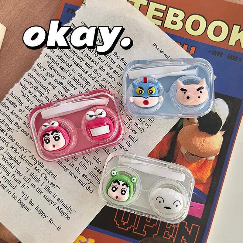 Kawaii Crayon Shin-chan Contact Lens Cases Transparen Portable Eye Contacts Lenses Holder Box Case with Tweezers Remover Tools