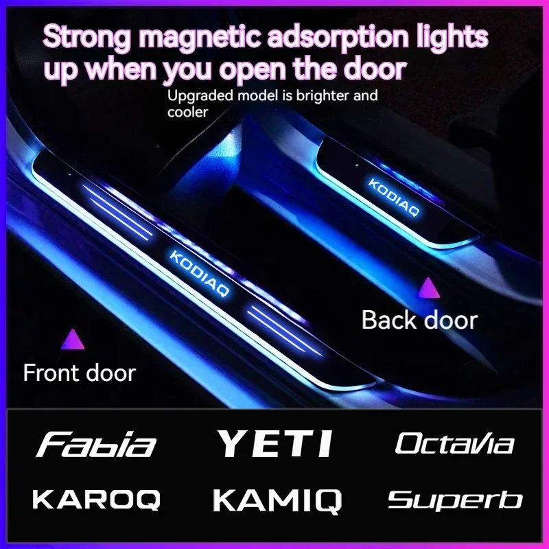 For Skoda VRS Octavia 1 2 Kamiq Fabia Superb Kodiaq Karoq Car Wireless LED Welcome Pedal Threshold Light passage Atmosphere lam