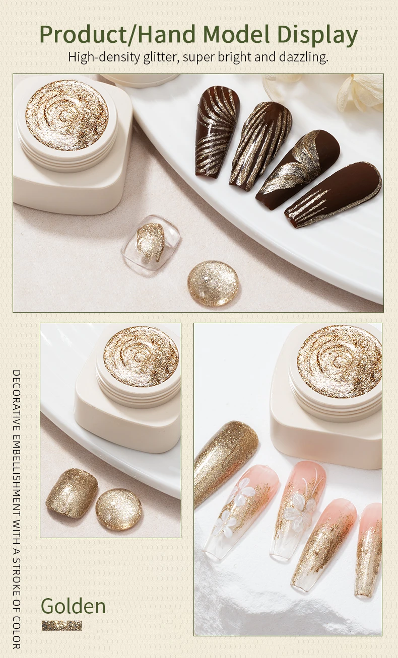 RSNAIL 5g No-Wipe Platinum Gel-Nagellack für den Sommer, reflektierender, glitzernder, metallischer, goldener, silberner Zeichnungs-Liner, Maniküre-Lack – Detail 6
