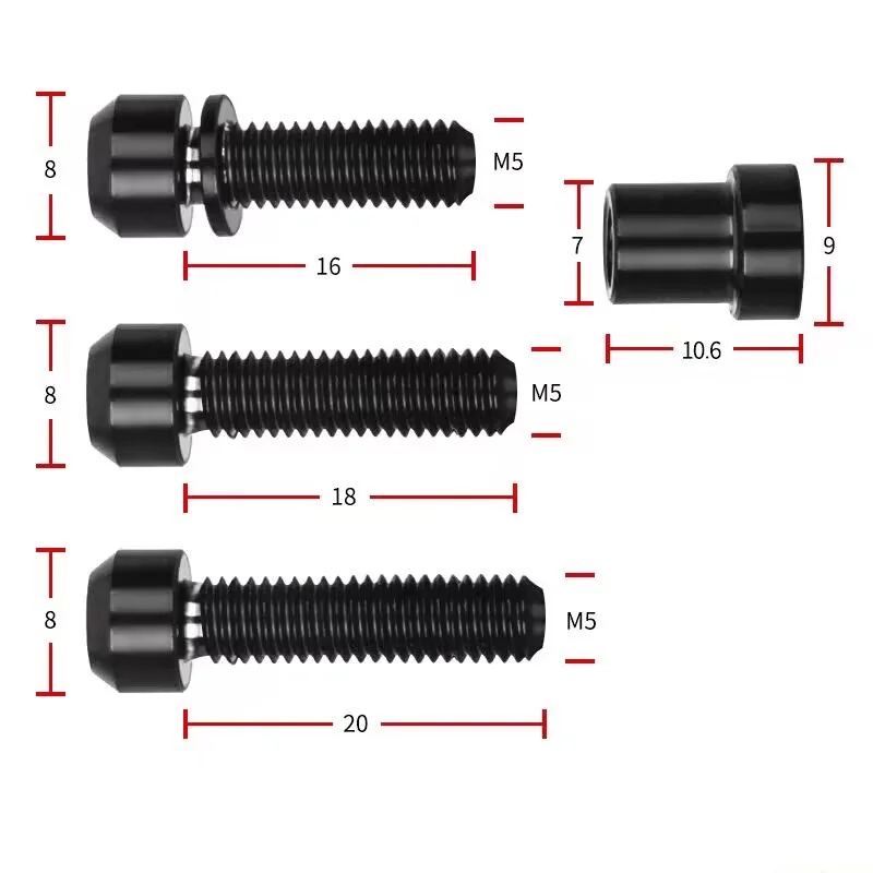 CNC Fahrradteil Titan Fahrrad Vorbau Schrauben Muttern |   Straße MTB Carbon Vorbau Gabel Feste Schrauben |   M5x16/18/20 mm Verriegelungsgriff |   2 Stück