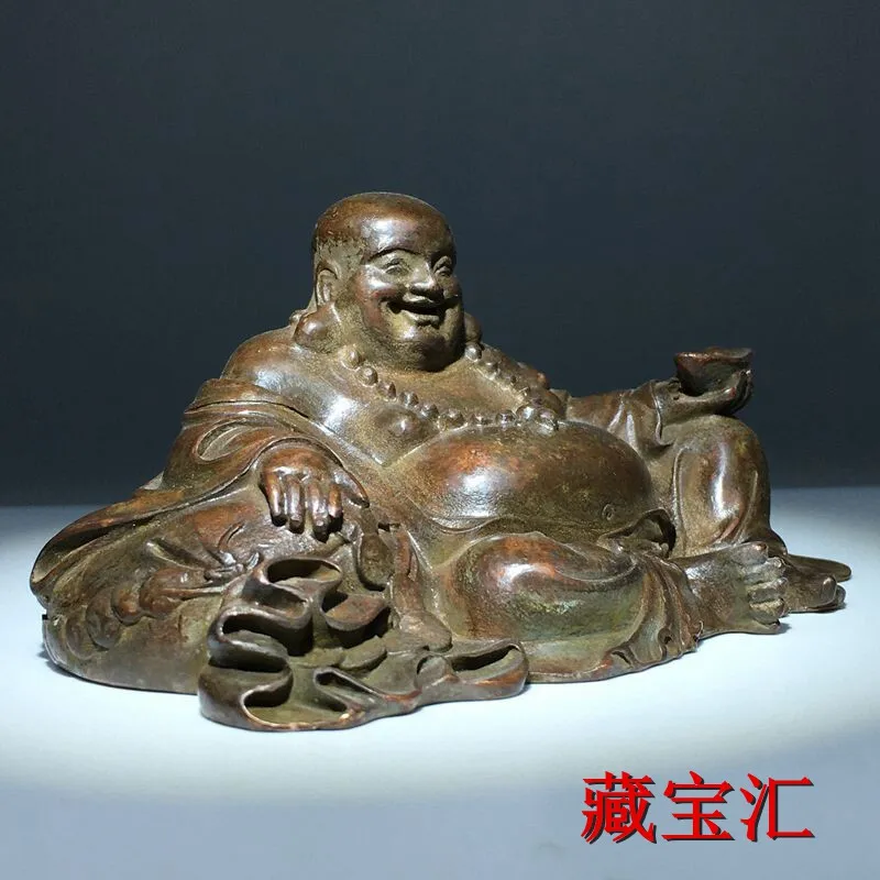 Old Tibetan Retro Brass Auspicious Laughing Maitreya Buddha Statue Patina Desktop Worship Buddha Ornament Antique Old Item