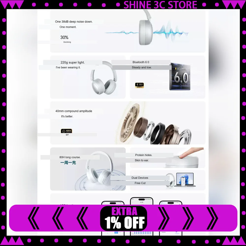 BOJ Aurora Wireless Over-Ear Bluetooth Headphones for Music Calls and Daily Use For Gifts