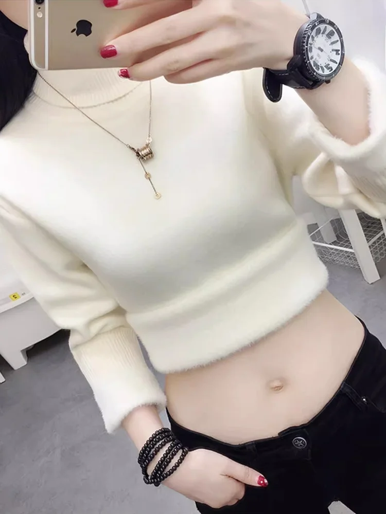 Thiened Fce Maglione lavorato a maglia da donna a collo alto Slim Fit Interno caldo Top Pendolarismo Sle Lungo Sve Colore puro Autunno Inverno