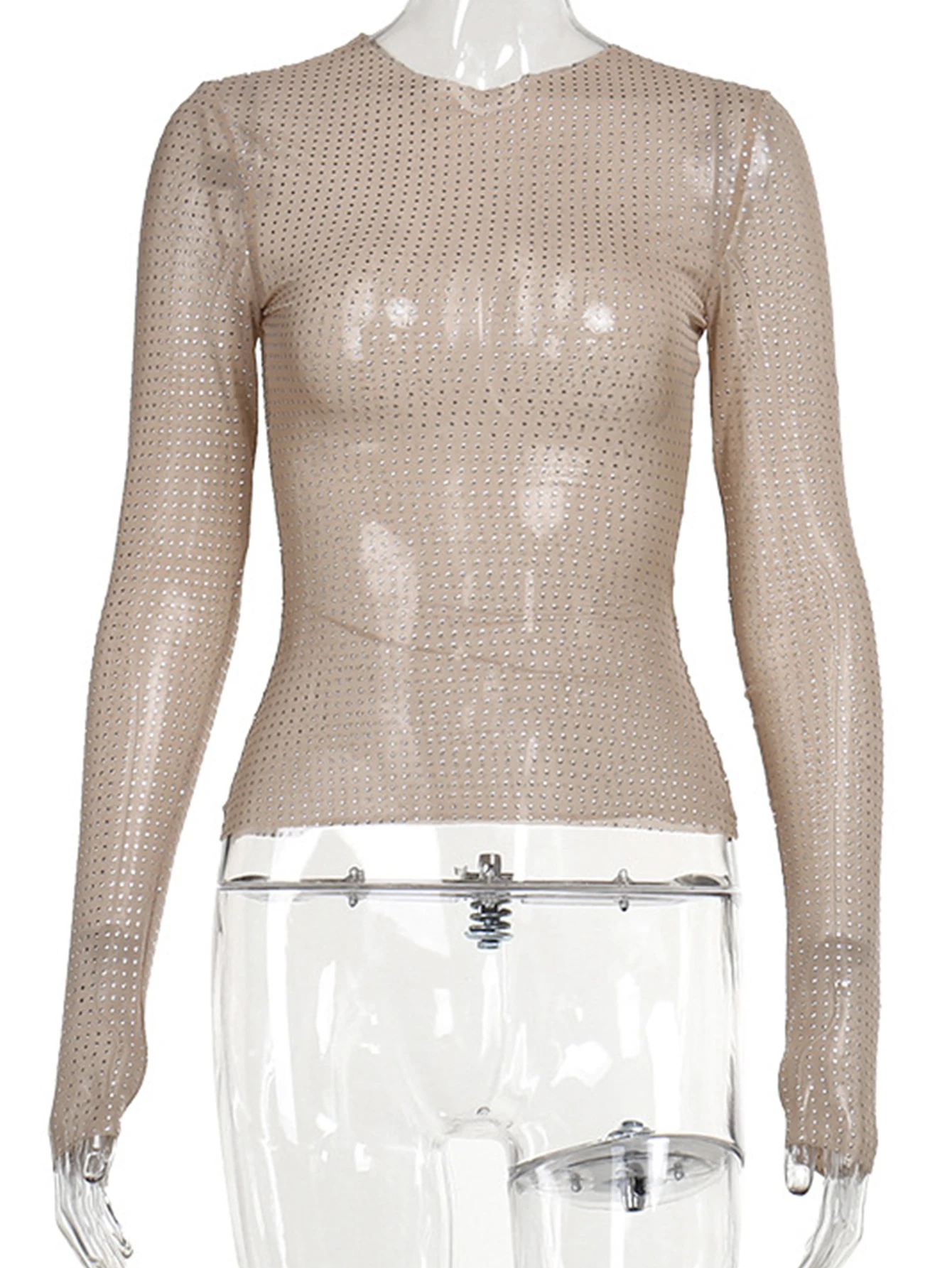 Sexy see throught Gauze crop top summer y2k top women clothes streetwear long sleeve tees cropped tops camisas tshirt Shiny tops image 3