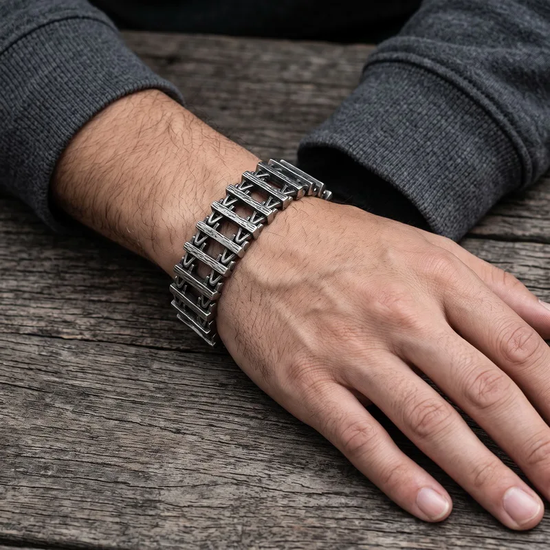 Fence Style Chain Rings For Men Stainless Steel 23mm Width Bracelet Size22cmn Punk Jewelry Gift