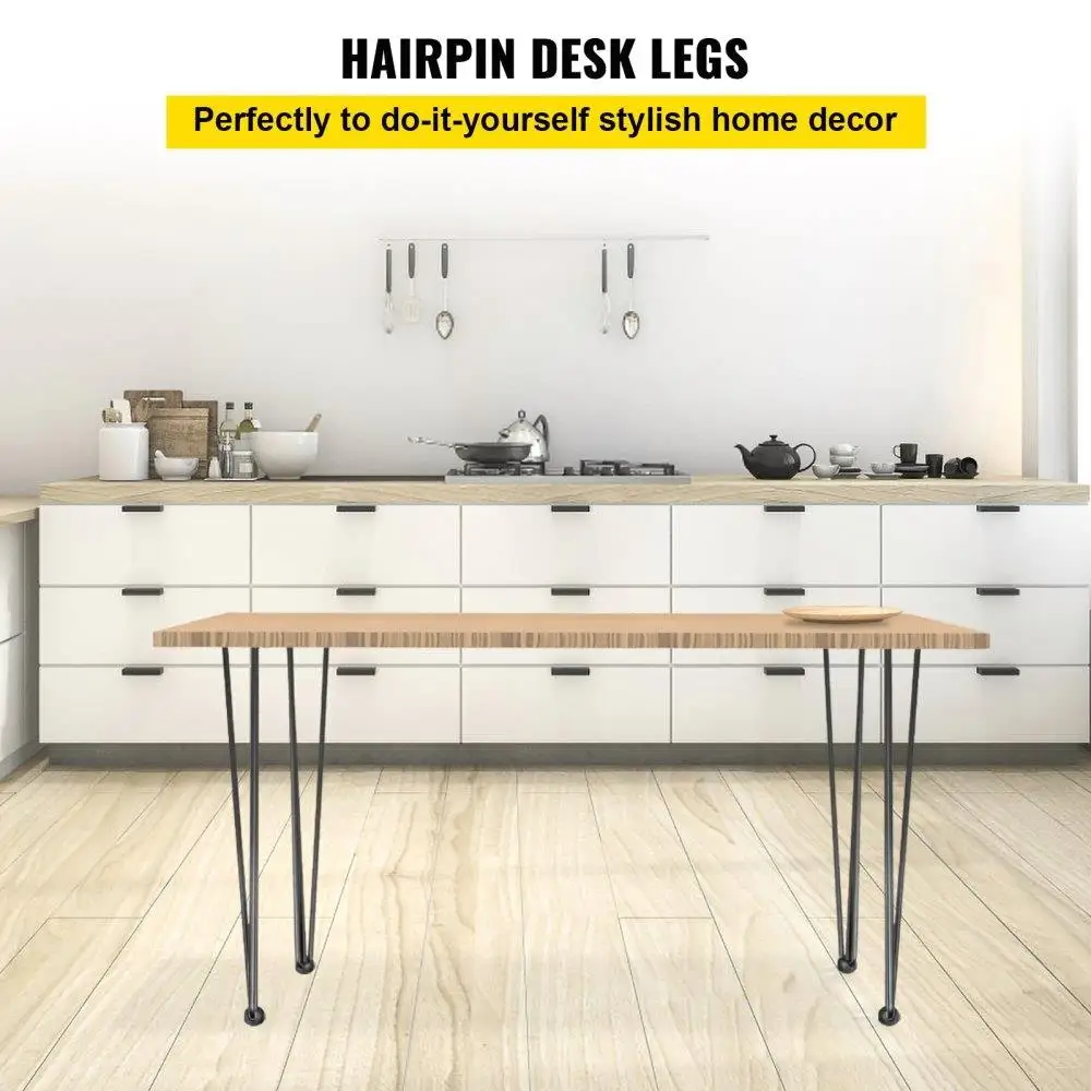 Set of 4 Heavy Duty Black Hairpin Table Legs - 16” Carbon Steel, 880lbs Capacity (220lbs Each) for DIY Desks & Tables