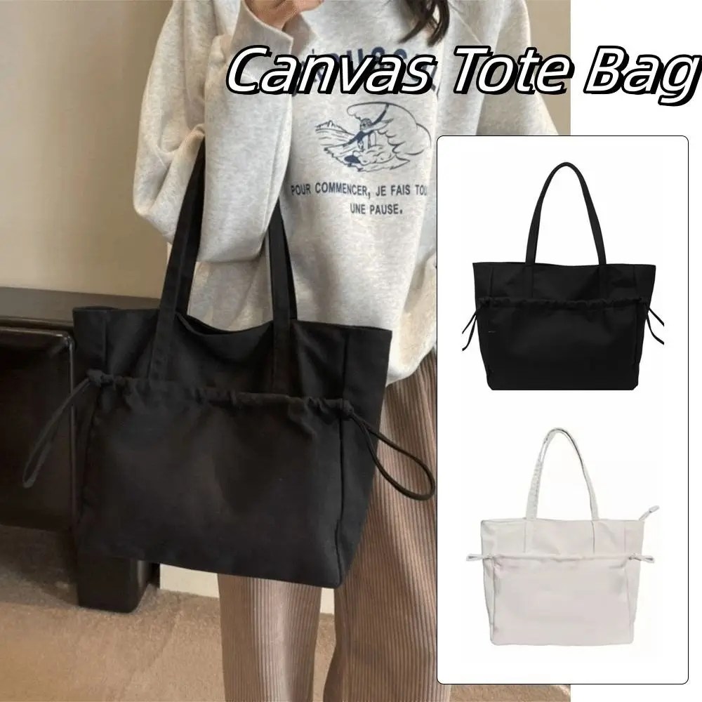

Zipper Nylon Shoulder Bag Multi-Pocket Drawstring Large Capacity Tote Bag Solid Color Japanese Style Storage Pouch Shopping