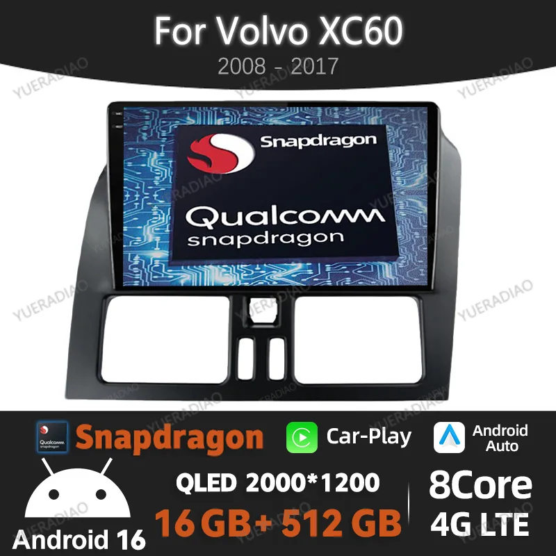 Android 16 Autoradio für Volvo XC60 Que 1 2008 - 2017 Head Unit GPS NAVI 4G WIFI Qualcomm QLED 2DIN Multimedia-Videoplayer BT