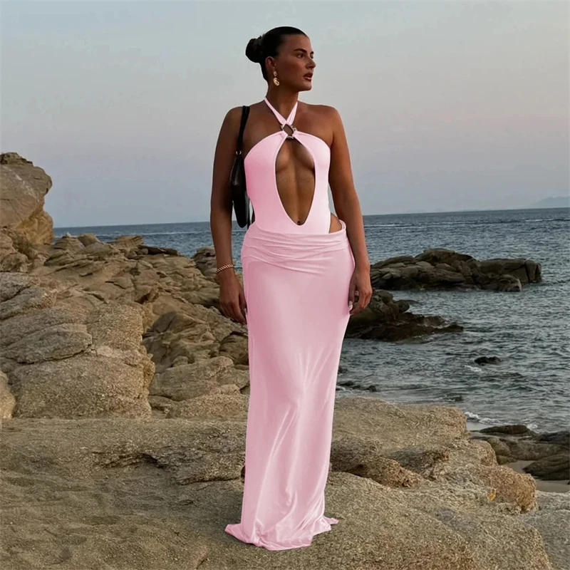 مثير قطع فستان ماكسي مع ارتداءها الرسن عارية الذراعين ثنيات فستان طويل امرأة المرقعة فساتين عطلة الشاطئ