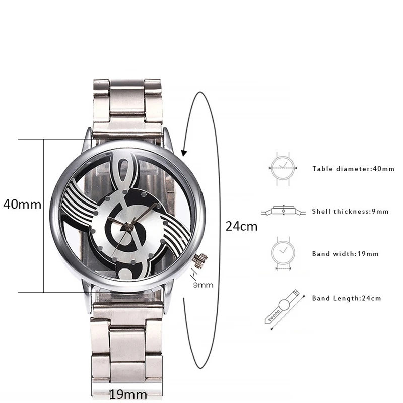 New Luxury Brand Student Watches Music Note Notation Watch Steel Wristwatch for child and Women Man Ladies Silver Clock