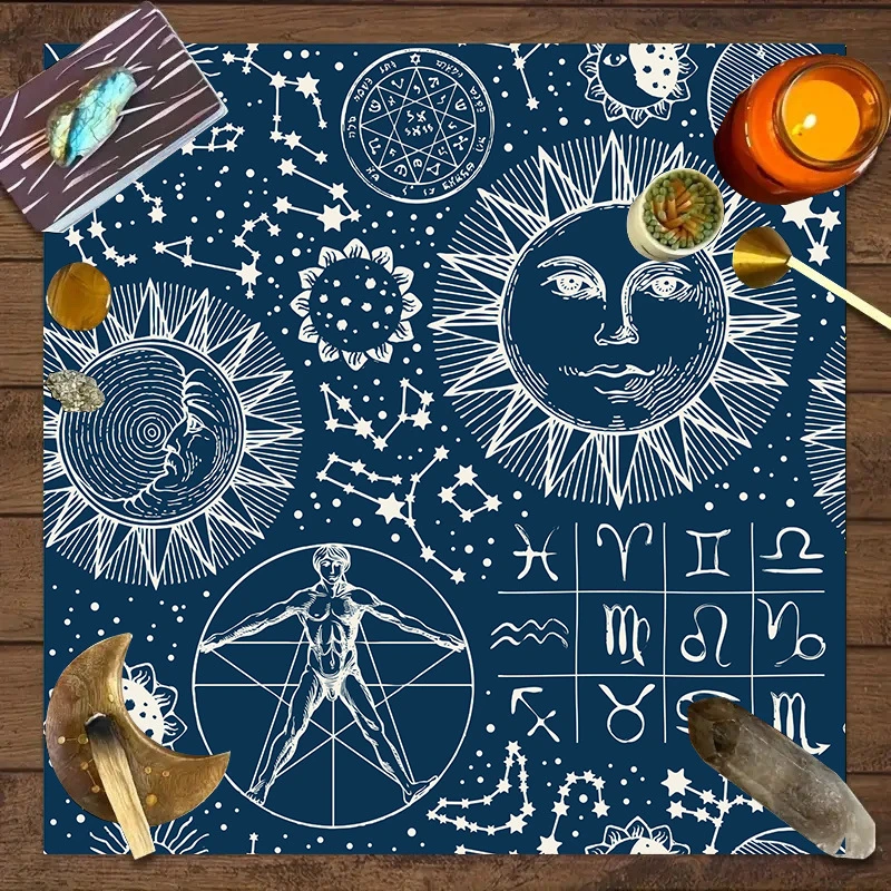 VIKAMA Alchemy Sun & Symbols Tarot Card Tablecloth, 6 Assorted Designs, Divination Decor for Witchcraft Wicca
