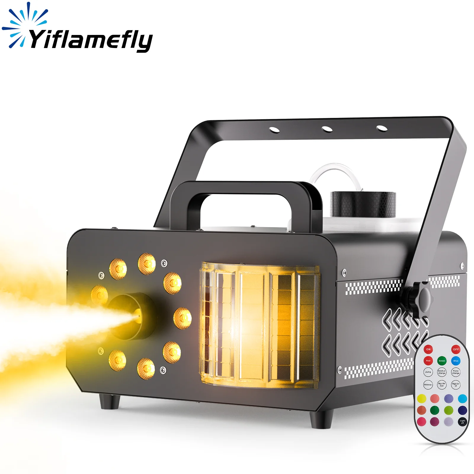 

Yiflamefly 1200W RGB 9LED Fog Machine With Sword Beam Effect 14 Static Colors Smoke Machine For Halloween Wedding Party KTV Bar
