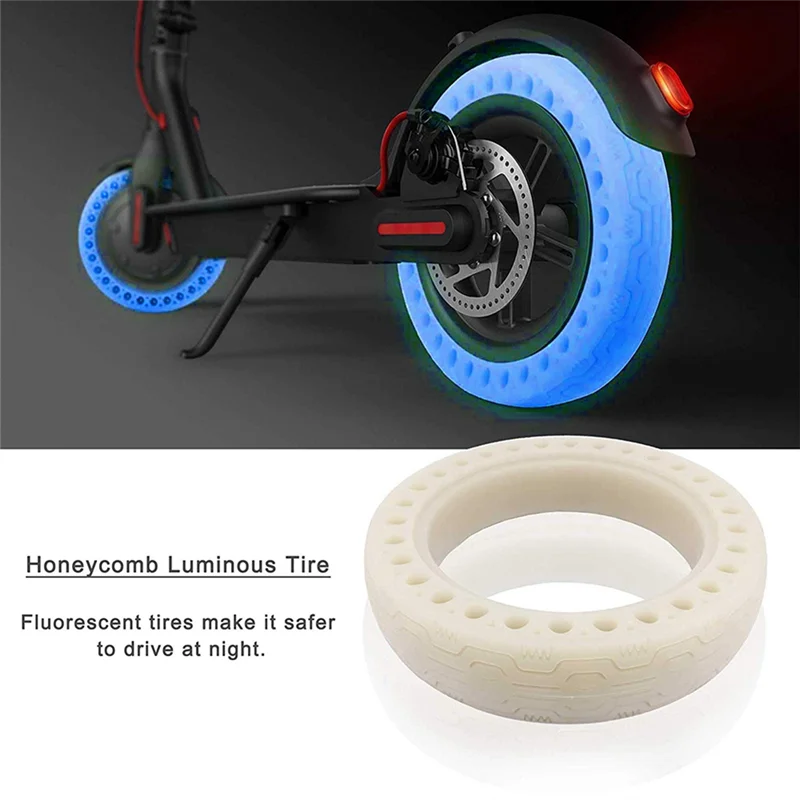 Neumático antisalpicaduras azul con luz nocturna de 8,5 pulgadas, inflable, resistente al desgaste, luminoso en forma de panal, accesorios para patinete Xiaomi