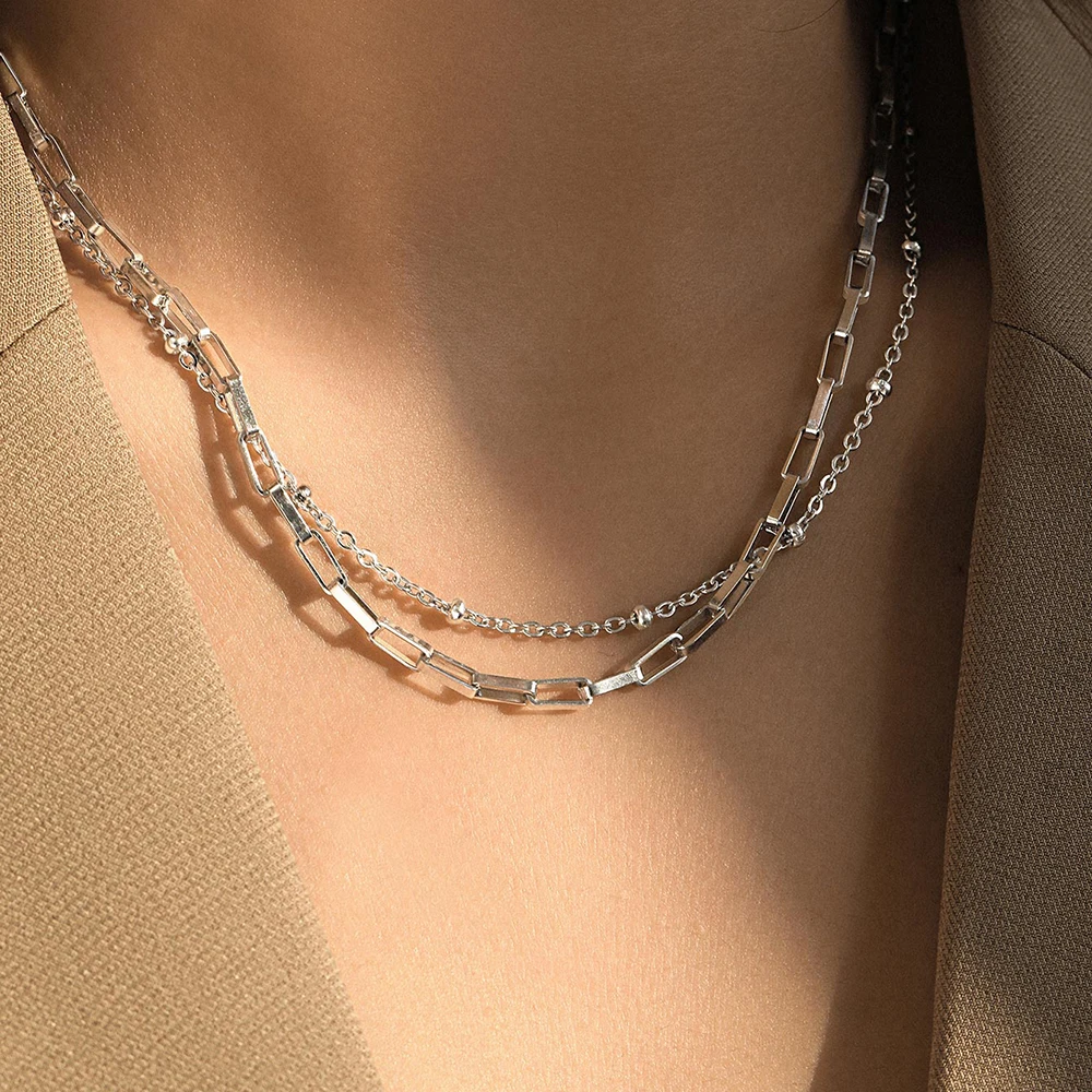 Stainless Steel Necklaces Minimalist Bilayer Clavicle Chain  Fashion Necklace For Women Jewelry Summer Seaside Beach Accessory