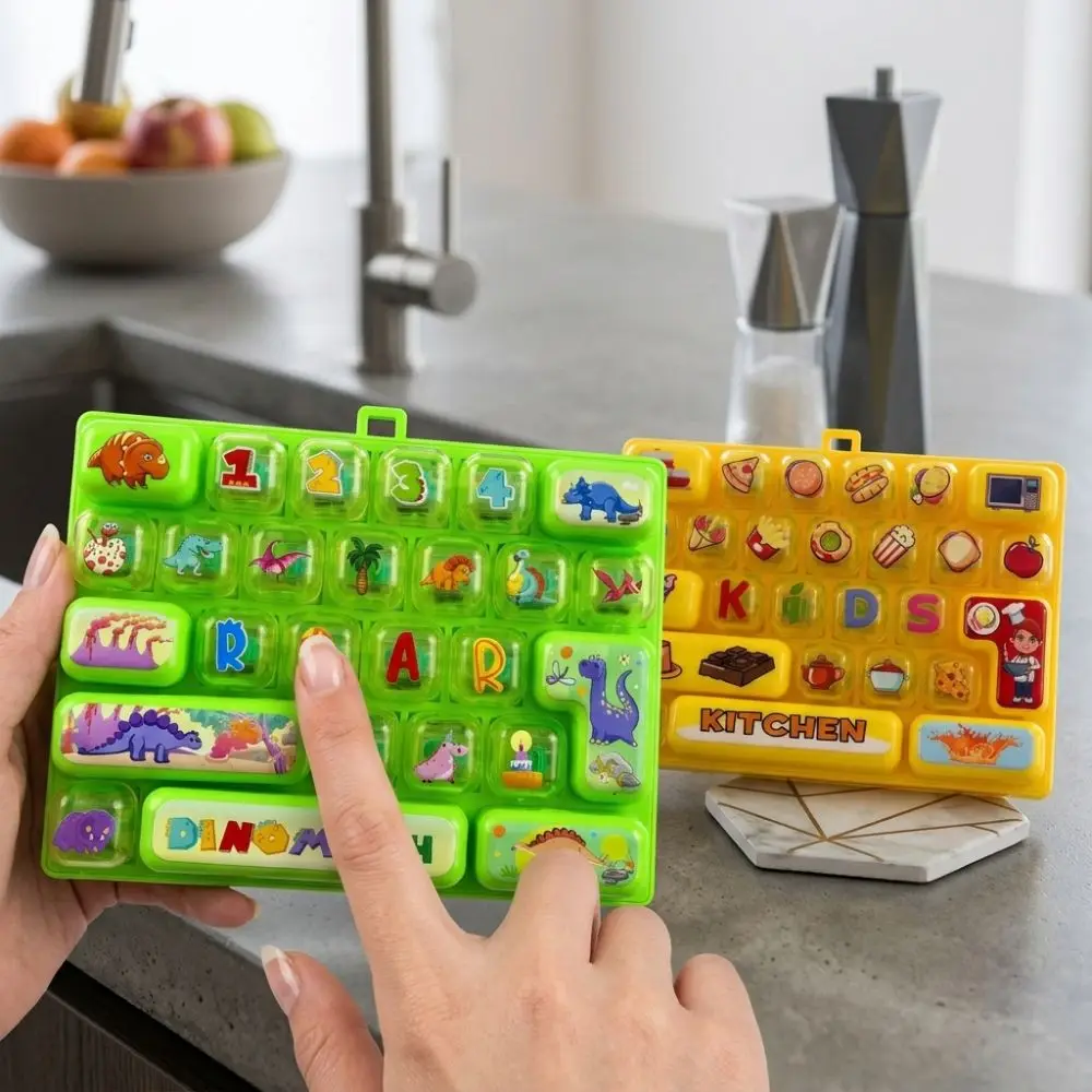 Cartoon 26 Keys Fidget Keyboard Plastic Clear Key Sounds Mechanical Keyboard Keychain Clickable Keys Food Animal