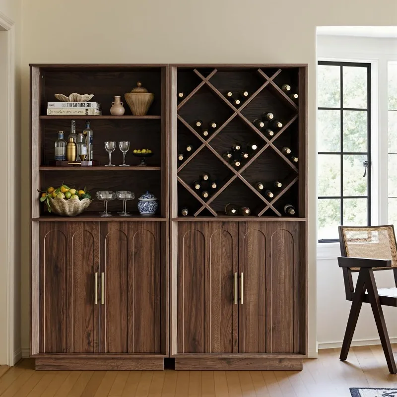 Medieval style open wine cabinet, household floor-to-ceiling display cabinet, retro storage, dining room, living room locker