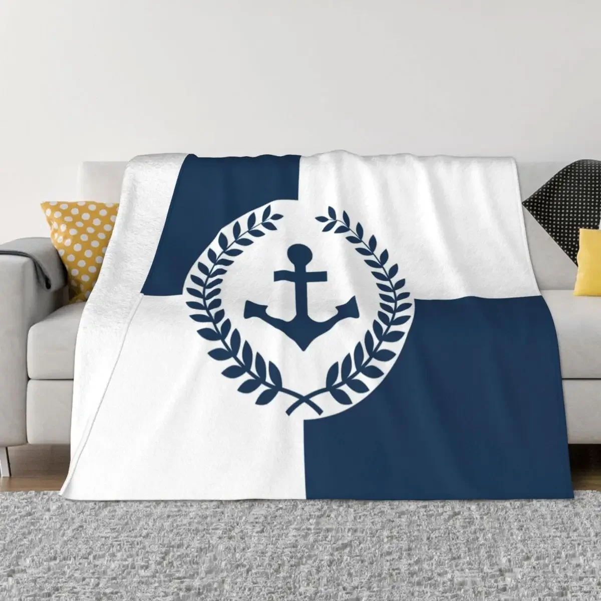 

Nautical Design Blanket Anchor and Navy Flannel Throw Blankets Airplane Travel Decoration Soft Warm Bedspread