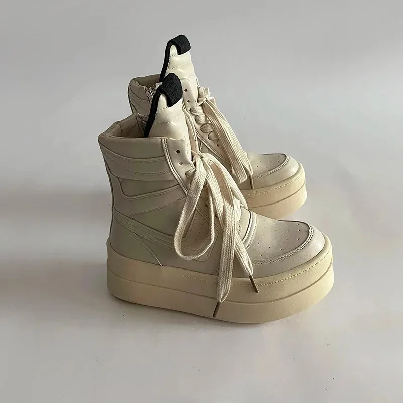 여성용 플랫폼 앵클 부츠 디자이너 두꺼운 밑창 가죽 하이탑 부츠 여성용 캐주얼 신발 높이 증가 Botas Mujer