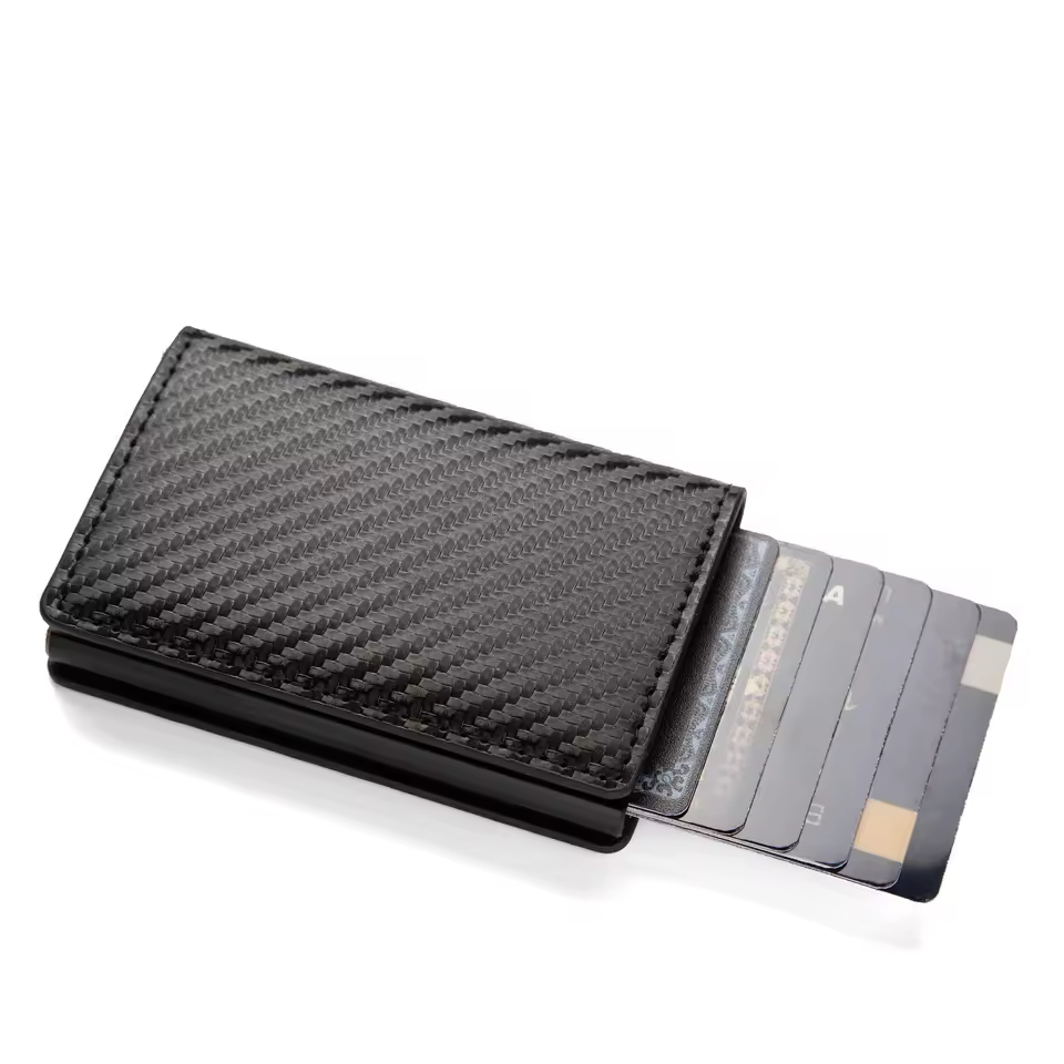 Porta-Cartoes RFID Anti-Roubo Minimalista Fibra de Carbono