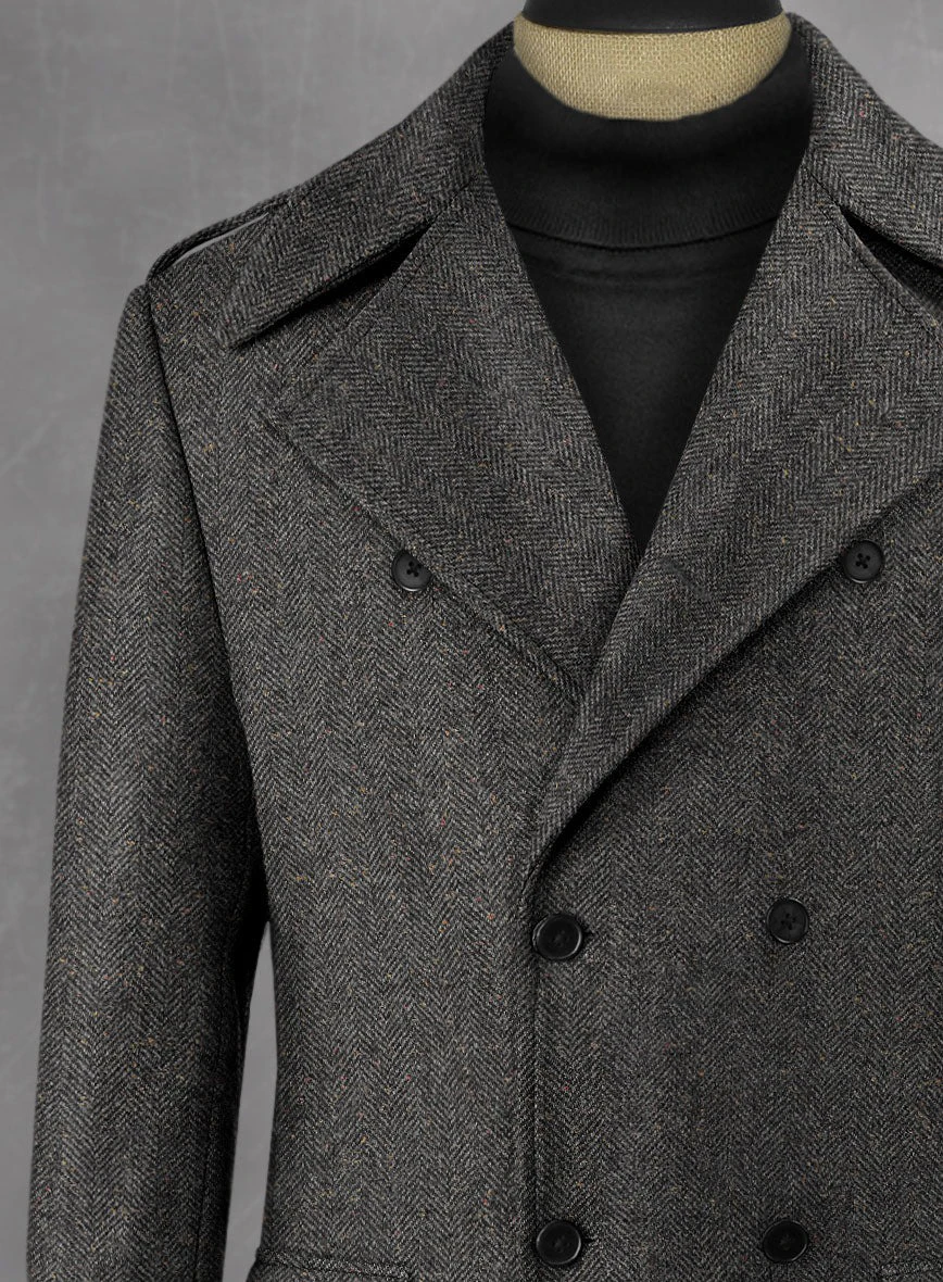 Men's Extra Long Herringbone Wool Coat 1 Piece Classic Double Breasted British Fashion Personalized Design Customized