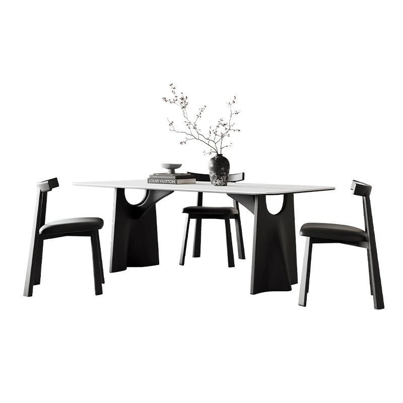 

Retro style solid wood rock slab dining table household small apartment ash wood dining table and chair combination