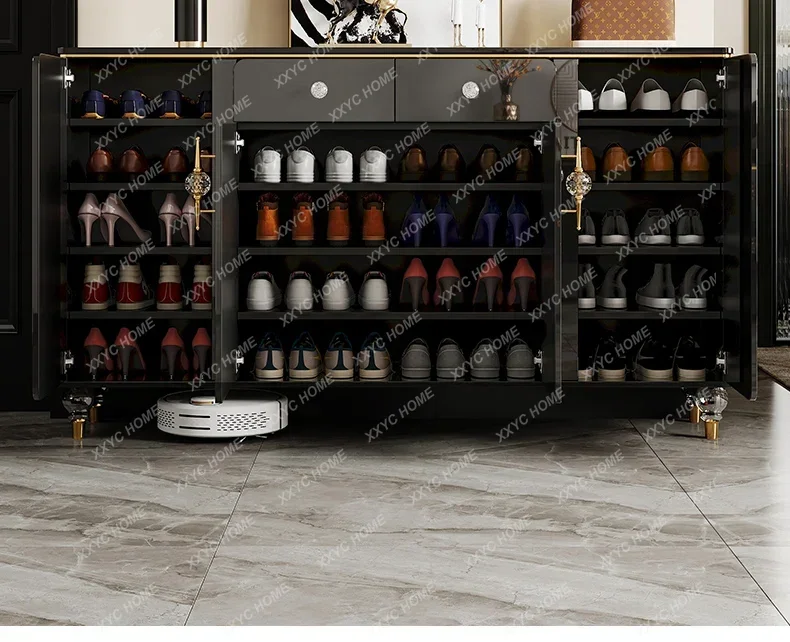 

Q light luxury shoe cabinet household indoor high-end integrated wall entrance black entrance shoe cabinet
