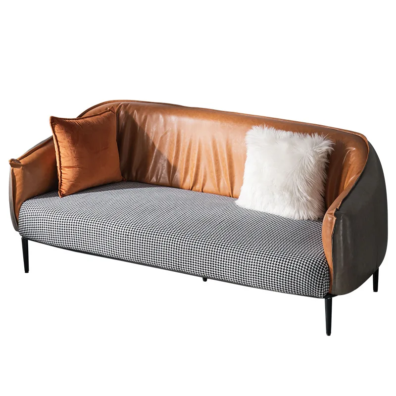 Double three-person sofa, small apartment Nordic modern simple living room light luxury leather fabric sofa